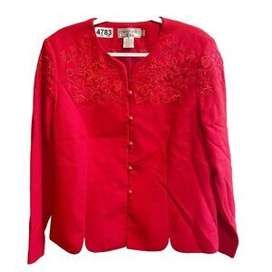 Che Studio Women Red Skirt Suit 16 Beads Embroidery Pearl Golden Girls Vtg 80s